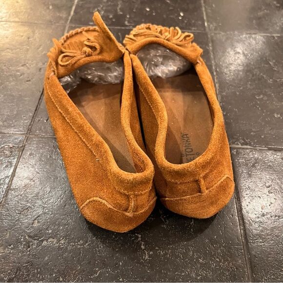 Minnetonka Brown Suede Leather Native Moccasin Loafer Size 8 - Picture 3 of 9